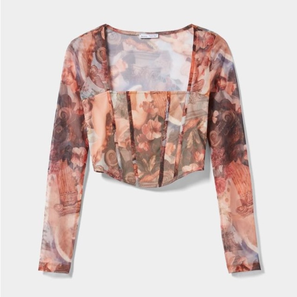 Bershka Long Sleeve Tulle t-shirt with Corset
